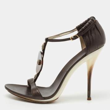 Pre Owned Casadei Black Leather Embellished Sandals Size 39