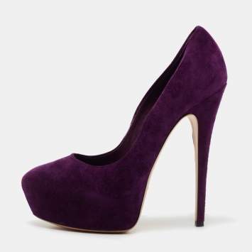 Pre Owned Casadei Purple Suede Platform Pumps Size 38