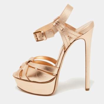 Pre Owned Casadei Rose Gold Leather Strappy Platform Sandals Size 39