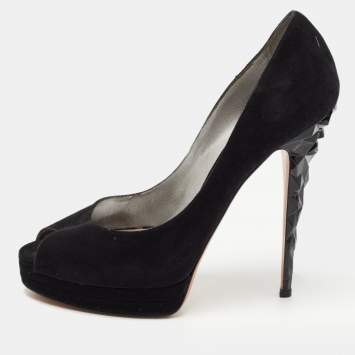 Pre Owned Casadei Black Suede Peep Toe Platform Pumps Size 39