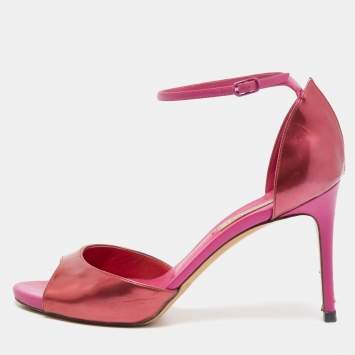 Pre Owned Casadei Pink Leather Candylux Ankle Strap Sandals Size 38