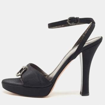 Pre Owned Casadei Black Grosgrain Fabric Crystal Embellished Platform Ankle Strap Sandals Size 36