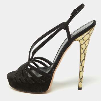 Pre Owned Casadei Black Suede Platform Strappy Sandals Size 37.5