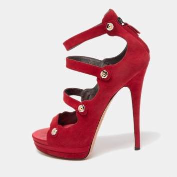 Pre Owned Casadei Burgundy Suede Ankle Strap Sandals Size 41