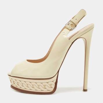 Pre Owned Casadei Cream Patent Buckle Strap Pumps Size 39