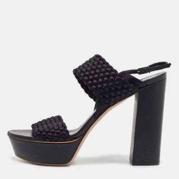 Pre Owned Casadei Black Woven Satin and Fabric Platform Ankle Strap Sandals Size 40