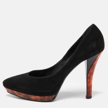 Pre Owned Casadei Black Suede Platform Pumps Size 37