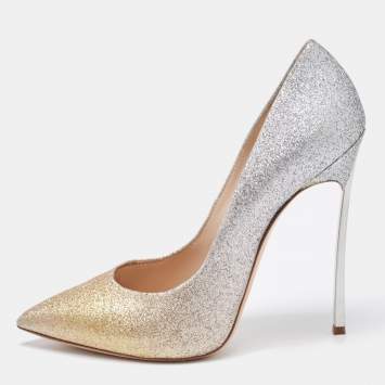 مملوكة مسبقًا Casadei Gold/Silver Ombre Glitter Leather Blade Pumps Size 38