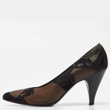 Pre Owned Casadei Black/Brown Printed Nubuck Leather Pointed Toe Pumps Size 39