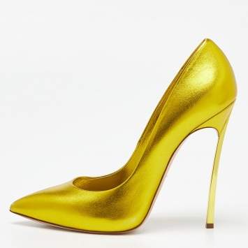 Pre Owned Casadei Metallic Gold Leather Pointed Toe Pumps  Size 39