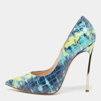 Pre Owned Casadei Tricolor Textured Patent Leather Blade Pumps Size 37