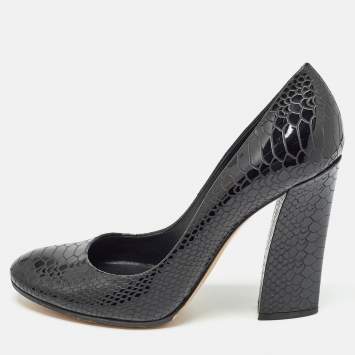 Pre Owned Casadei Black Python Embossed Leather Round Toe Pumps Size 37.5