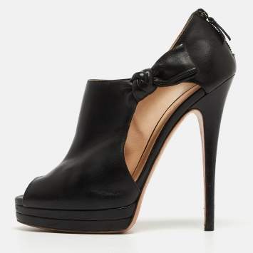 Pre Owned Casadei Black Leather Cutout Peep Toe Platform Booties Size 40