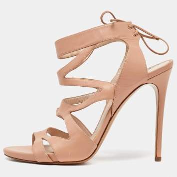 Pre Owned Casadei Beige Leather Open Toe Strappy Sandals Size 40
