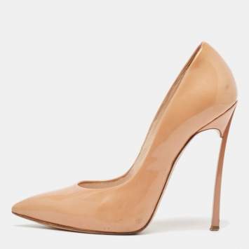 Pre Owned Casadei Beige Patent Leather Pointed Toe Pumps Size 36