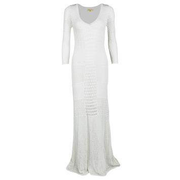 Pre Owned Catherine Malandrino Off White Crochet Knit Fitted Maxi Dress P / XS
