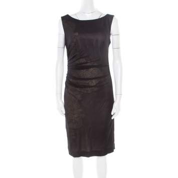 Pre Owned Catherine Malandrino Black Tulle Overlay Ruched Sleeveless Dress M