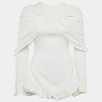 Pre Owned C.Dam White Jersey Draped Bubble Hem Mini Dress XS