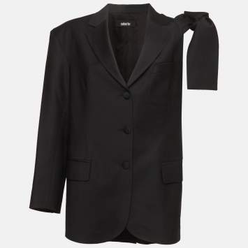 Pre Owned Cekette Black Wool Blend Single Sleeve With Bow Blazer M 