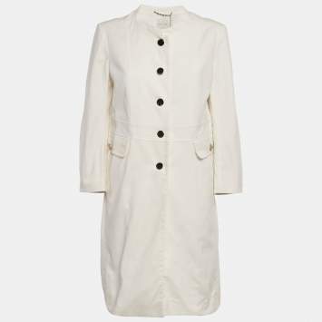 Pre Owned Celine White Cotton Button Front Coat L