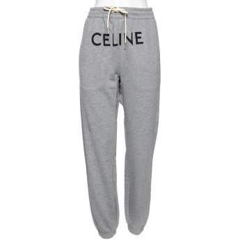 Pre Owned Celine Grey Cotton Logo Printed Sweatpants S