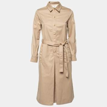 Pre Owned Celine Beige Gabardine Belted Midi Dress S