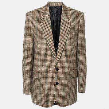 مملوكة مسبقًا Celine Brown Houndstooth Patterned Wool Blazer M