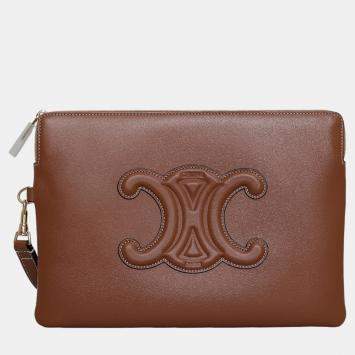 Pre Owned Celine Brown Leather Triomphe Clutch Bag