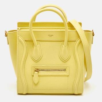 Pre Owned Celine Yellow Leather Nano Luggage Tote