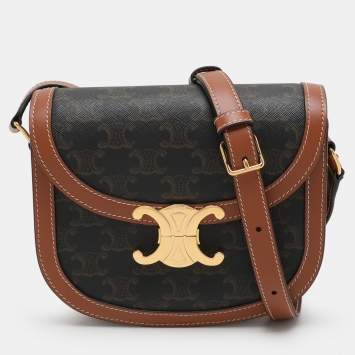Pre Owned Celine Brown Coated Canvas and Leather Triomphe Teen Crossbody Bag
