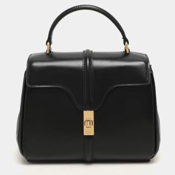 Pre Owned Celine Black Satinated Leather Mini 16 Top Handle Bag