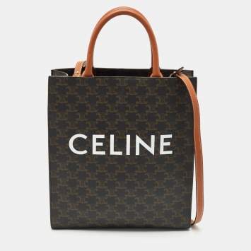 Celine Brown Triomphe Canvas and Leather Small Vertical Cabas Tote 