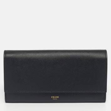 Pre Owned Celine Black Leather Large Flap Continental Wallet
