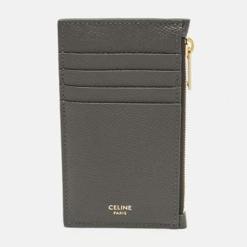 Pre Owned Celine Grey Leather Zip Card Holder