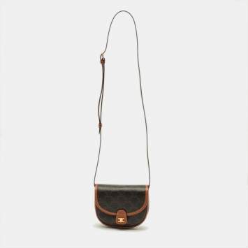 Pre Owned Celine Besace Mini Brown Triomphe Coated Canvas Crossbody Bag