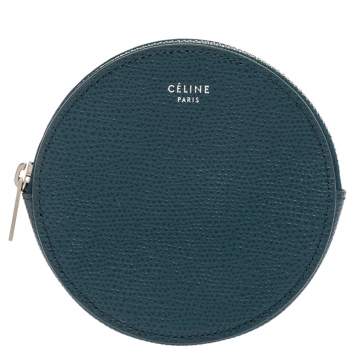Pre Owned Céline Blue Grained Leather Round Coin Purse