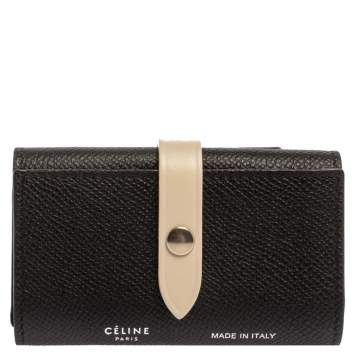 Pre Owned Celine Black/Ivory Grained Leather Strap Key Case