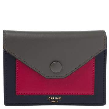 Pre Owned Celine Tri Color Leather Envelope Pocket Card Holder