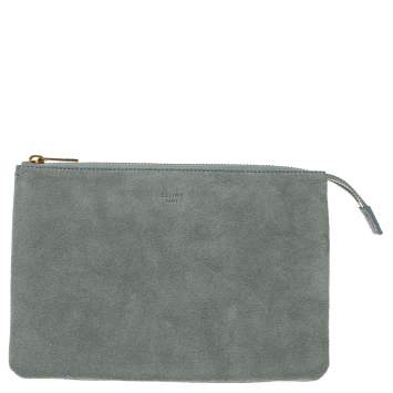 Pre Owned Celine Grey Suede Trio Zip Clutch