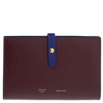 Pre Owned Celine Burgundy/Blue Leather Large Multifunction Strap Wallet