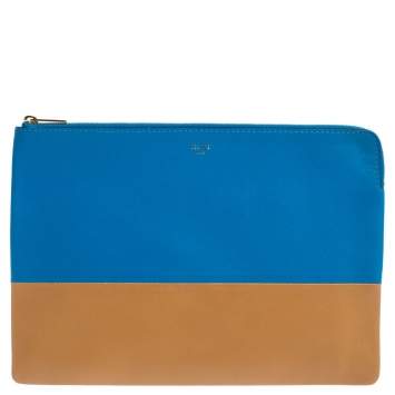 Pre Owned Celine Blue/Brown Leather Solo Clutch 