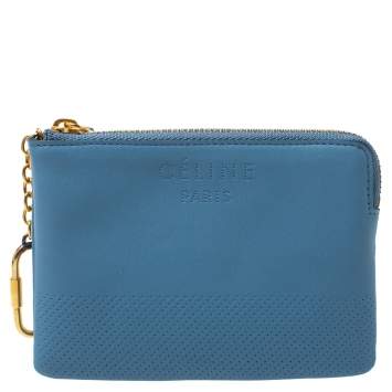 Pre Owned Celine Blue Perforated Leather Solo Coin Purse 