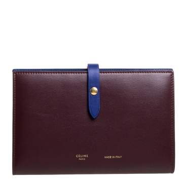 Pre Owned Celine Maroon/Blue Leather Large Multifunction Strap Wallet