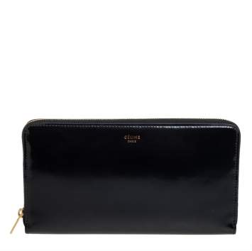 Pre Owned Celine Black Leather Large Zip Around Wallet