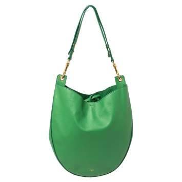 Pre Owned Celine Green Leather Trotteur Hobo