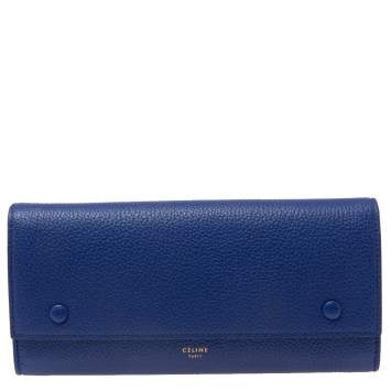 Pre Owned Celine Blue Leather Large Multifunction Flap Wallet