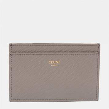Pre Owned Celine Beige Grained Leather Card Holder