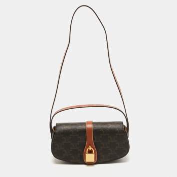 Pre Owned Celine Brown Triomphe Coated Canvas and Leather Tabou Clutch Bag