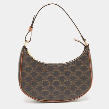 Pre Owned Celine Dark Brown Triomphe Coated Canvas and Leather Ava Hobo