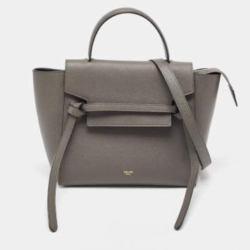 Pre Owned Celine Grey Leather Micro Belt Top Handle Bag